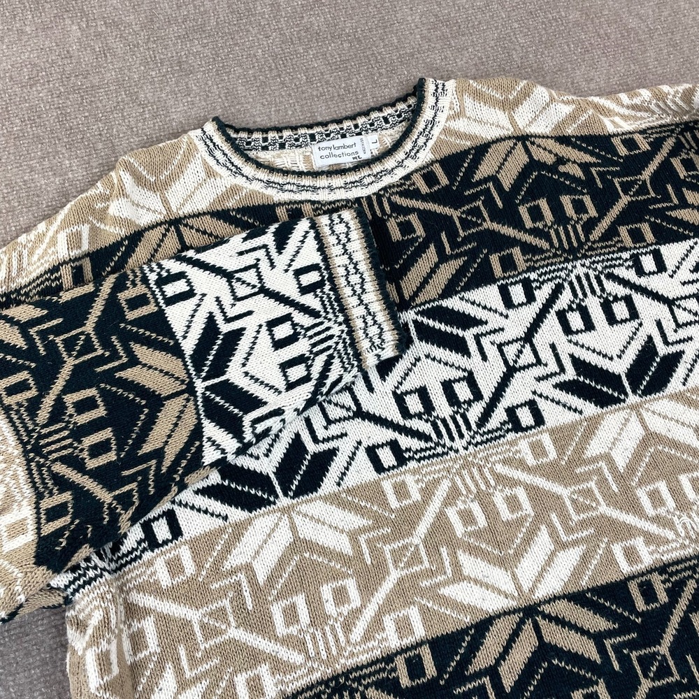 Vtg Tony Lambert Collections Sweater Mens Large Multicolor Geometric Chunky Knit